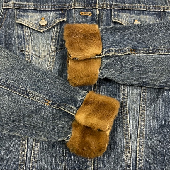 GAP Denim Jacket Genuine Fur Trim Collar & Cuffs Custom Vintage Boho S Upcycled - Picture 14 of 15